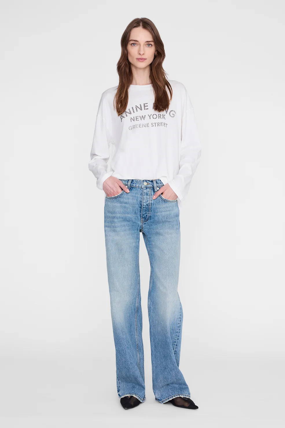 ANINE BING Ivan Long Sleeve New York Stencil IVORY