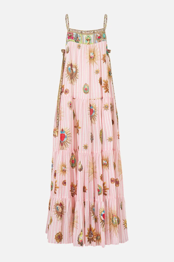 CAMILLA Long Tiered Dress With Bow Ties Painted Prayers
