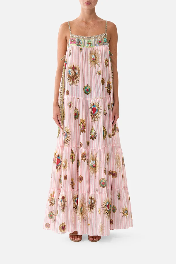 CAMILLA Long Tiered Dress With Bow Ties Painted Prayers - Image 3