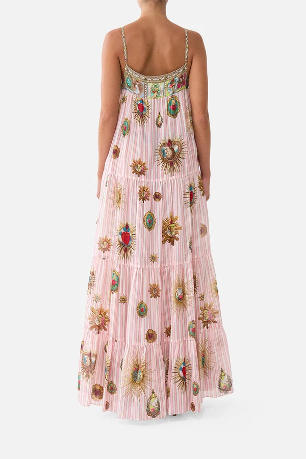 CAMILLA Long Tiered Dress With Bow Ties Painted Prayers - Image 2