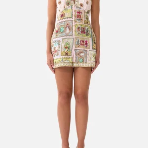 CAMILLA Button Front Halter Playsuit Painted Prayers
