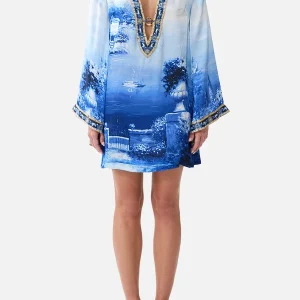 CAMILLA Deep V Neck Hardware Short Kaftan Sweet Sacre Bleu