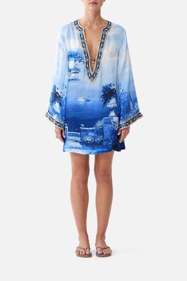 CAMILLA Deep V Neck Hardware Short Kaftan Sweet Sacre Bleu