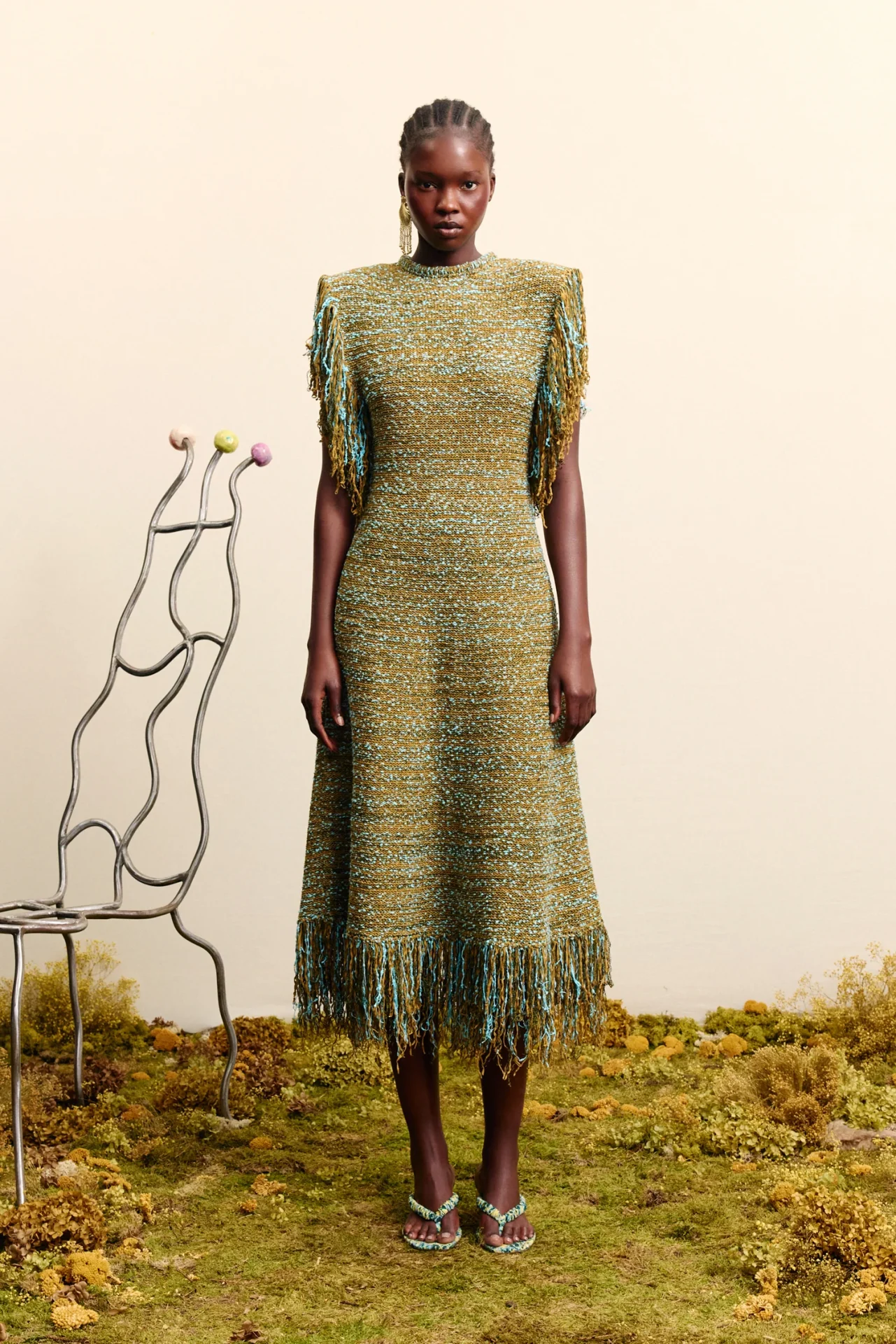 ALEMAIS nieve sequin knit midi dress khaki - Image 3