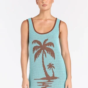 POOLSIDE PARADISO Palm Beach U Crochet Knit Dress - Blue Hawaii