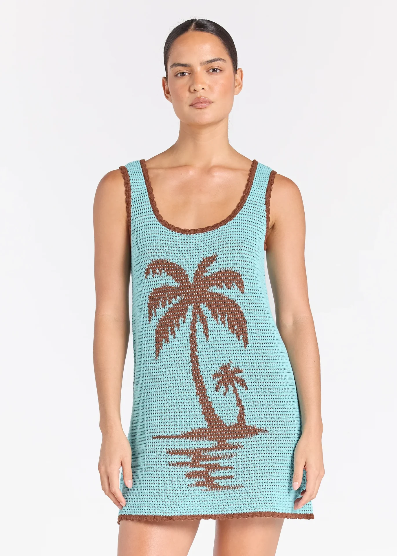 POOLSIDE PARADISO Palm Beach U Crochet Knit Dress - Blue Hawaii